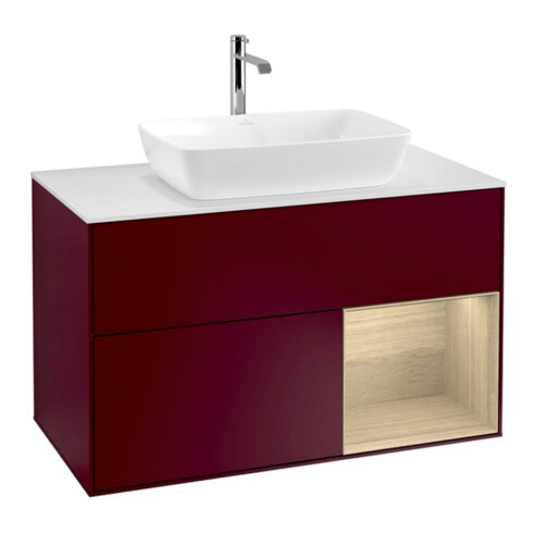 V&B Meuble sous lavabo Finion 100, plaque de fixation blanche, avec étagère Oa ven, Peo m