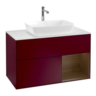 V&B Meuble sous-lavabo Finion 100, plaque de fixation blanche, étagère wal ven, Peo m