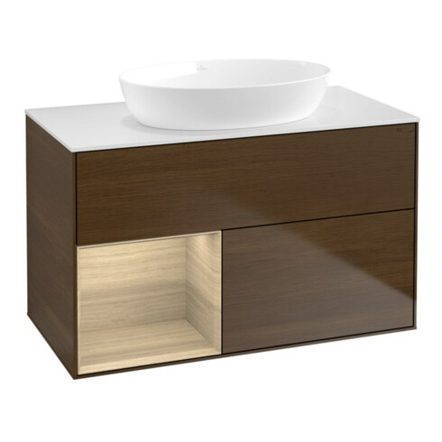 V&B Meuble sous-lavabo Finion 100, plaque de fixation blanche, tiroir Oa ven, wal ven
