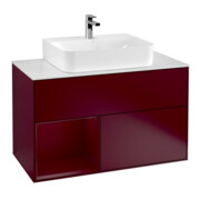 V&B Meuble sous lavabo Finion 100, plaque de fixation bleue, étagère gauche Peo, Peo m