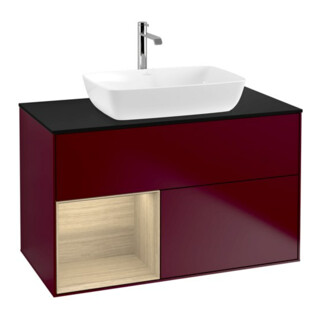 V&B Meuble sous lavabo Finion 100, plaque de fixation bleue, étagère Oa ven, Peo m