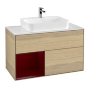 V&B Meuble sous lavabo Finion 100, plaque de recouvrement blanc, tiroir gauche Peo, Oa ven