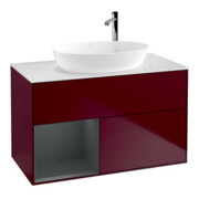 V&B Meuble sous lavabo Finion 100, plaque de recouvrement blanc, tiroir moyen avec laque, poignée métal