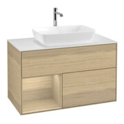 V&B Meuble sous lavabo Finion 100, plaque de recouvrement blanche, étagère Oa ven, Oa ven