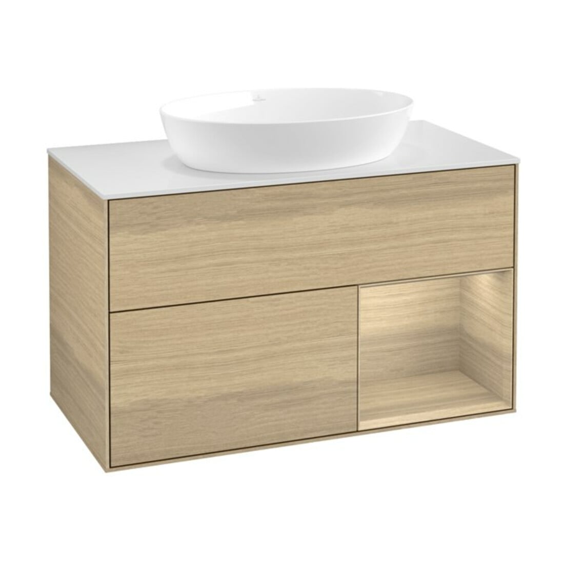 V&B Meuble sous-lavabo Finion 100, plaque de recouvrement blanche, tiroir Oa ven, Oa ven