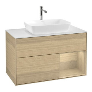 V&B Meuble sous lavabo Finion 100, plaque de recouvrement blanche, tiroir Oa ven, Oa ven