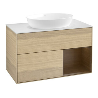 V&B Meuble sous lavabo Finion 100, plaque de recouvrement blanche, tiroir wal ven, Oa ven