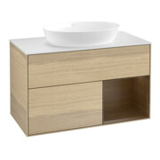 V&B Meuble sous lavabo Finion 100, plaque de recouvrement blanche, tiroir wal ven, Oa ven