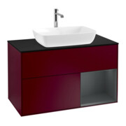 V&B Meuble sous-lavabo Finion 100, plaque de recouvrement bleue, étagère médiane avec laque, poignée métallique-1