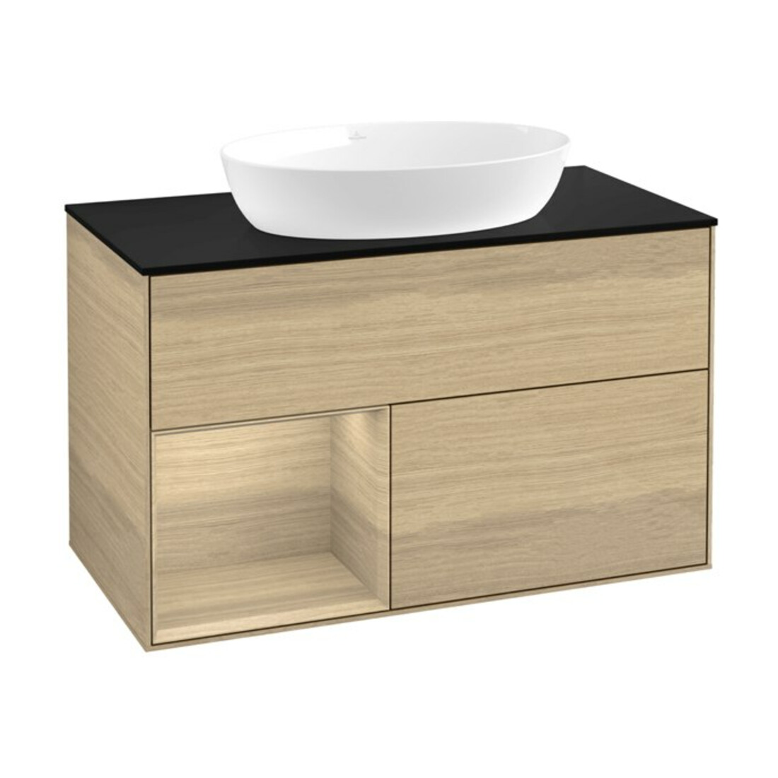 V&B Meuble sous lavabo Finion 100, plaque de recouvrement bleue, étagère Oa ven, Oa ven