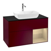 V&B Meuble sous-lavabo Finion 100, plaque de recouvrement bleue, étagère Oa ven, Peo m