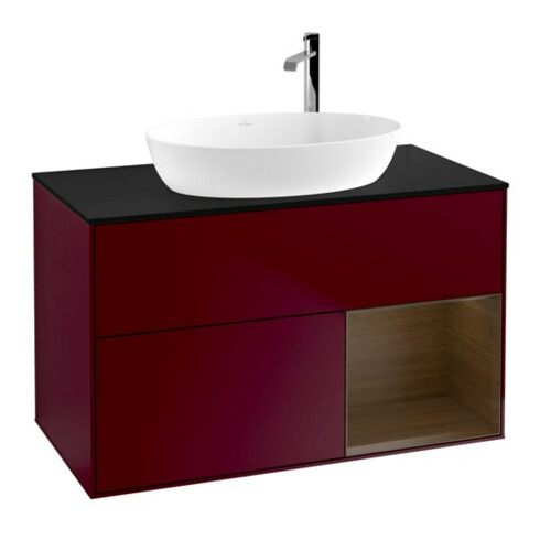 V&B Meuble sous lavabo Finion 100, plaque de recouvrement bleue, étagère réglable, Peo m