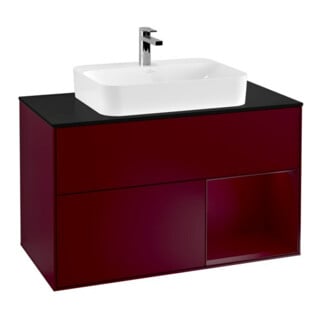V&B Meuble sous lavabo Finion 100, plaque de recouvrement bleue, étagère réglable Peo, Peo m