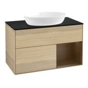 V&B Meuble sous lavabo Finion 100, plaque de recouvrement bleue, étagère réglable, porte battante