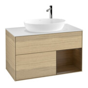 V&B Meuble sous-lavabo Finion 100, plaque de vidage blanc, tiroir wal ven, tiroir oa ven