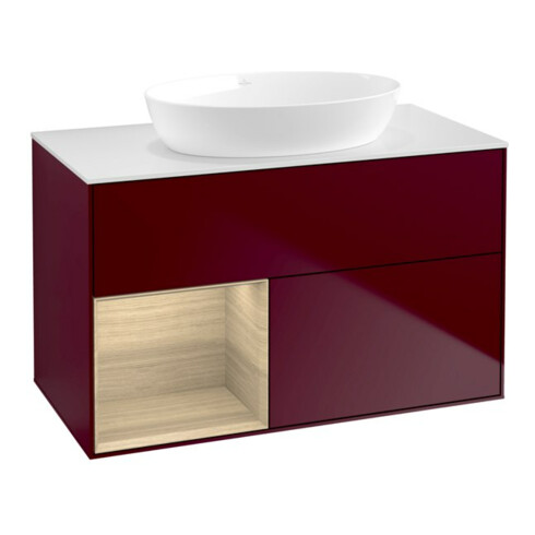 V&B Meuble sous-lavabo Finion 100, plaque d'habillage blanche, avec étagère Oa ven, Peo m