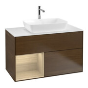 V&B Meuble sous lavabo Finion 100, plaque d'habillage blanche, étagère réglable, placage noyer