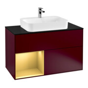 V&B Meuble sous lavabo Finion 100, plaque d'habillage bleue, étagère gauche, poignée métal