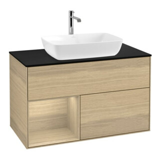 V&B Meuble sous lavabo Finion 100, plaque d'habillage bleue, étagère Oa ven, Oa ven