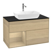 V&B Meuble sous lavabo Finion 100, plaque d'habillage bleue, étagère Oa ven, Oa ven