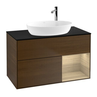 V&B Meuble sous-lavabo Finion 100, plaque d’habillage bleue, tiroir Oa ven, tiroir wal ven