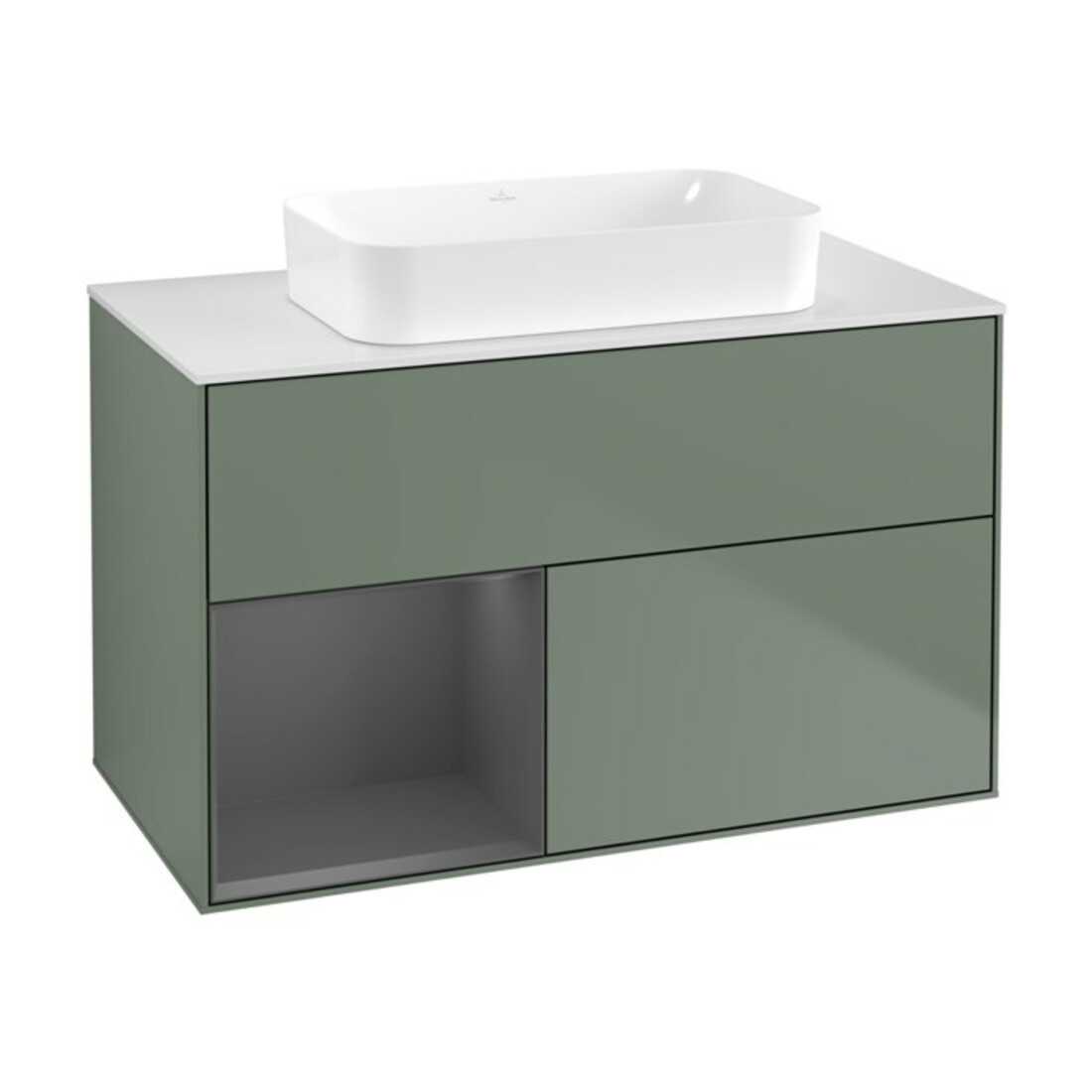 V&B Meuble sous lavabo Finion 100x60,3 cm, Anthracite mat, Olive mat laqué