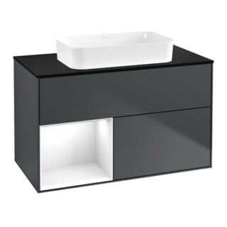 V&B Meuble sous lavabo Finion 100x60,3 cm, blanc brillant, avec miroir brillant