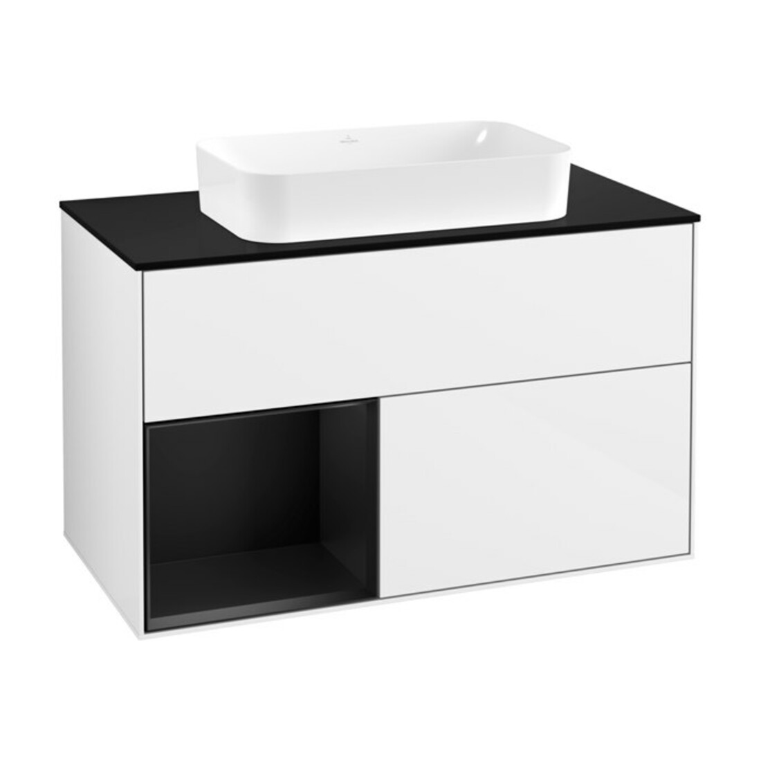 V&B Meuble sous-lavabo Finion 100x60,3 cm, bleu mat Lac, blanc brillant Lac