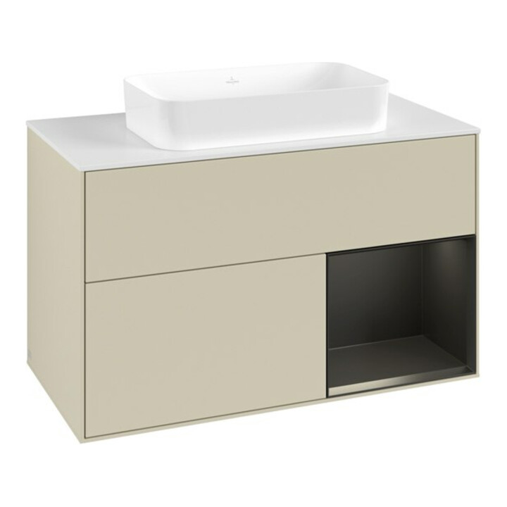 V&B Meuble sous lavabo Finion 100x60,3 cm, bleu mat laqué, gris clair mat laqué