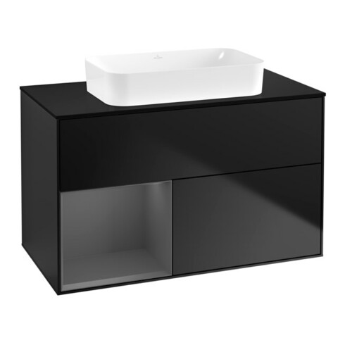 V&B Meuble sous lavabo Finion 100x60,3 cm, côté gauche, anthracite mat, bleu mat laqué