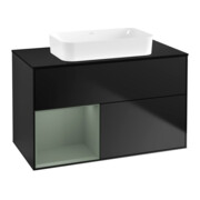 V&B Meuble sous lavabo Finion 100x60,3 cm, côté gauche, olivier mat laqué, bleu mat laqué