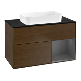 V&B Meuble sous lavabo Finion 100x60,3 cm, éclairage mural, anthracite, bois walnuss