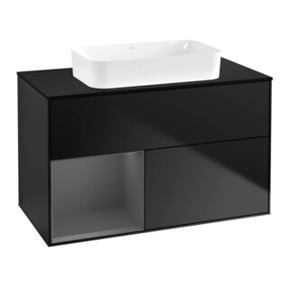 V&B Meuble sous lavabo Finion 100x60,3 cm, éclairage mural, anthracite mat, bleu mat, à gauche