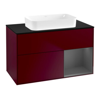 V&B Meuble sous-lavabo Finion 100x60,3 cm, éclairage mural, anthracite mat, droite Peo