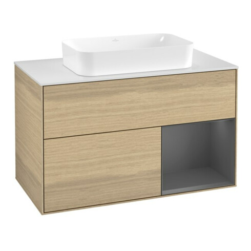 V&B Meuble sous-lavabo Finion 100x60,3 cm, éclairage mural, anthracite, Reg re Oa ven