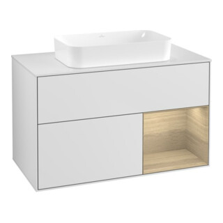 V&B Meuble sous-lavabo Finion 100x60,3 cm, éclairage mural, blanc avec laque