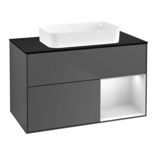 V&B Meuble sous lavabo Finion 100x60,3 cm, éclairage mural, blanc brillant, anthracite m