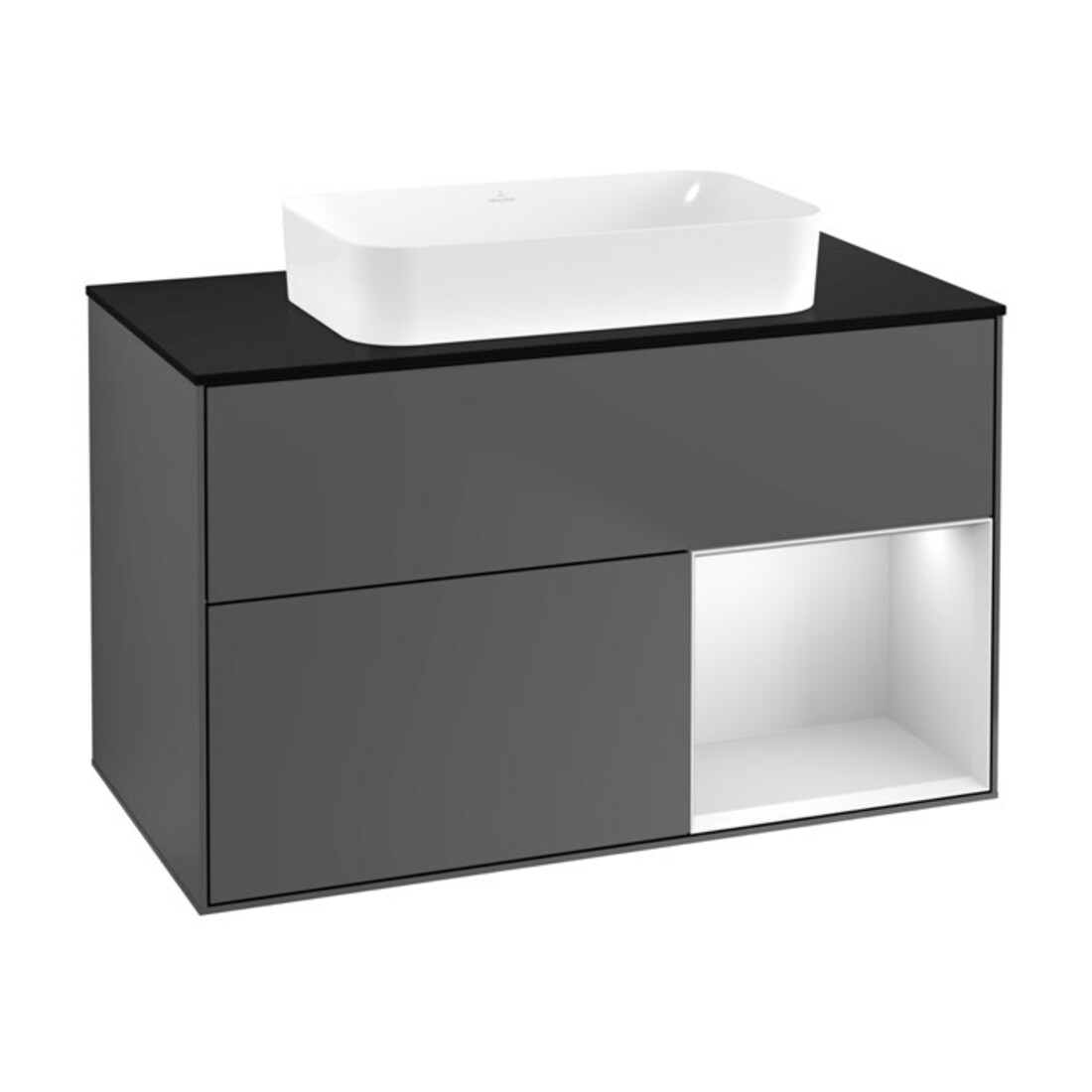 V&B Meuble sous lavabo Finion 100x60,3 cm, éclairage mural, blanc brillant, anthracite m