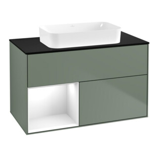 V&B Meuble sous lavabo Finion 100x60,3 cm, éclairage mural, blanc brillant, huile avec laque