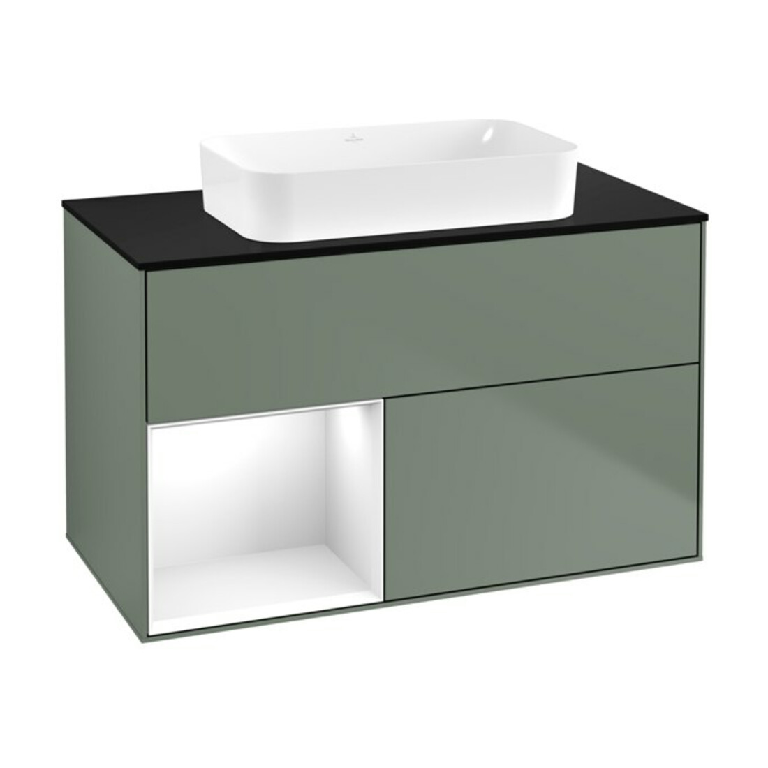 V&B Meuble sous lavabo Finion 100x60,3 cm, éclairage mural, blanc brillant, huile avec laque
