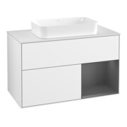 V&B Meuble sous lavabo Finion 100x60,3 cm, éclairage mural, blanc brillant Lac