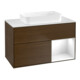 V&B Meuble sous lavabo Finion 100x60,3 cm, éclairage mural, blanc brillant, noyer veneer-1