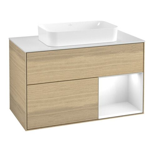 V&B Meuble sous-lavabo Finion 100x60,3 cm, éclairage mural, blanc brillant, Oa ven