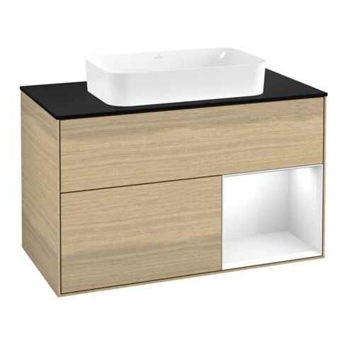 V&B Meuble sous-lavabo Finion 100x60,3 cm, éclairage mural, blanc brillant, Oa ven