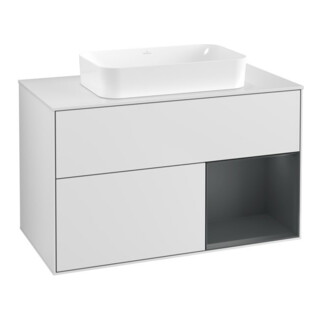 V&B Meuble sous lavabo Finion 100x60,3 cm, éclairage mural, blanc laqué