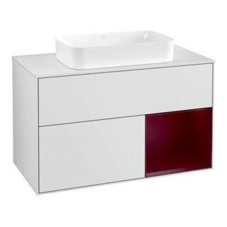 V&B Meuble sous lavabo Finion 100x60,3 cm, éclairage mural, blanc laqué