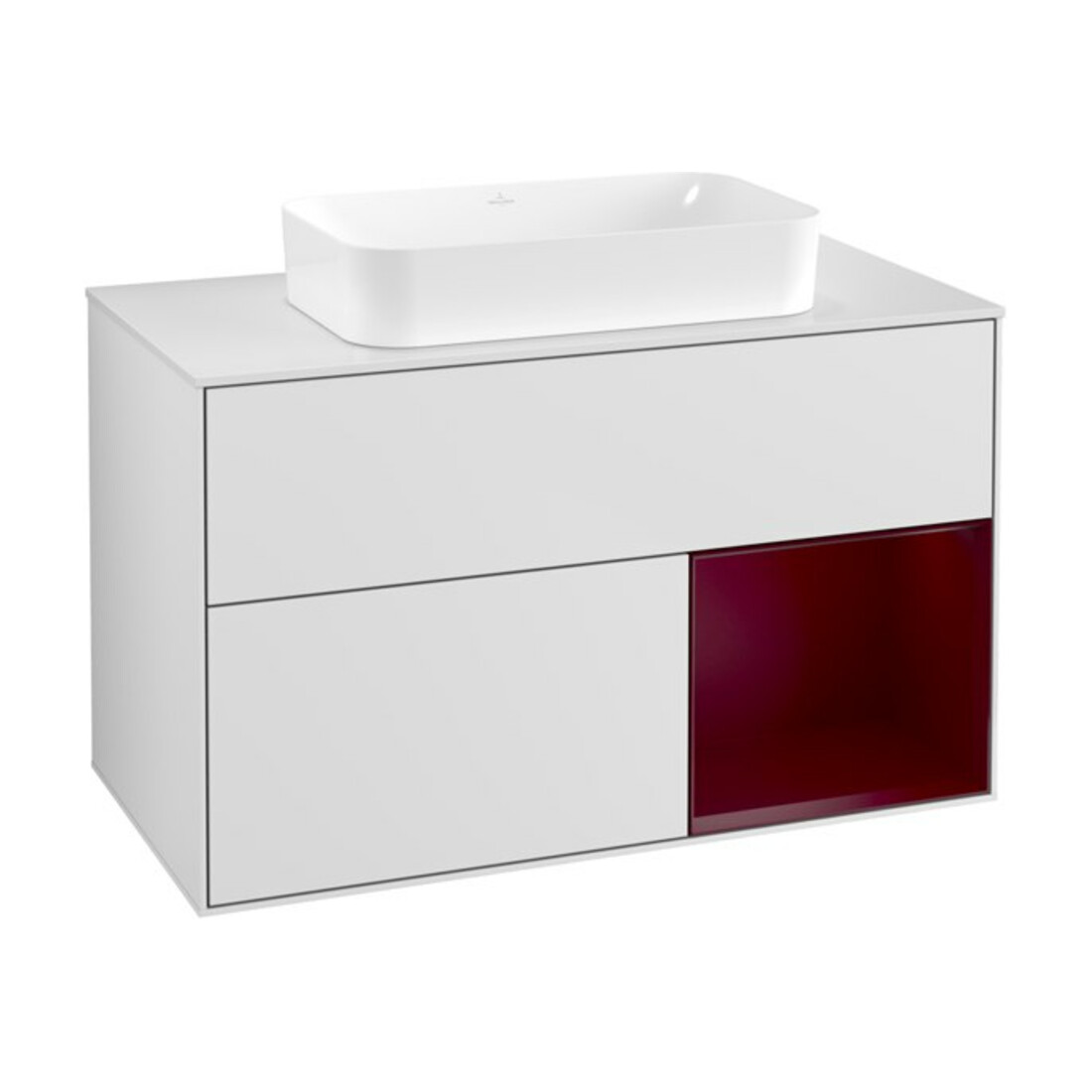V&B Meuble sous lavabo Finion 100x60,3 cm, éclairage mural, blanc laqué