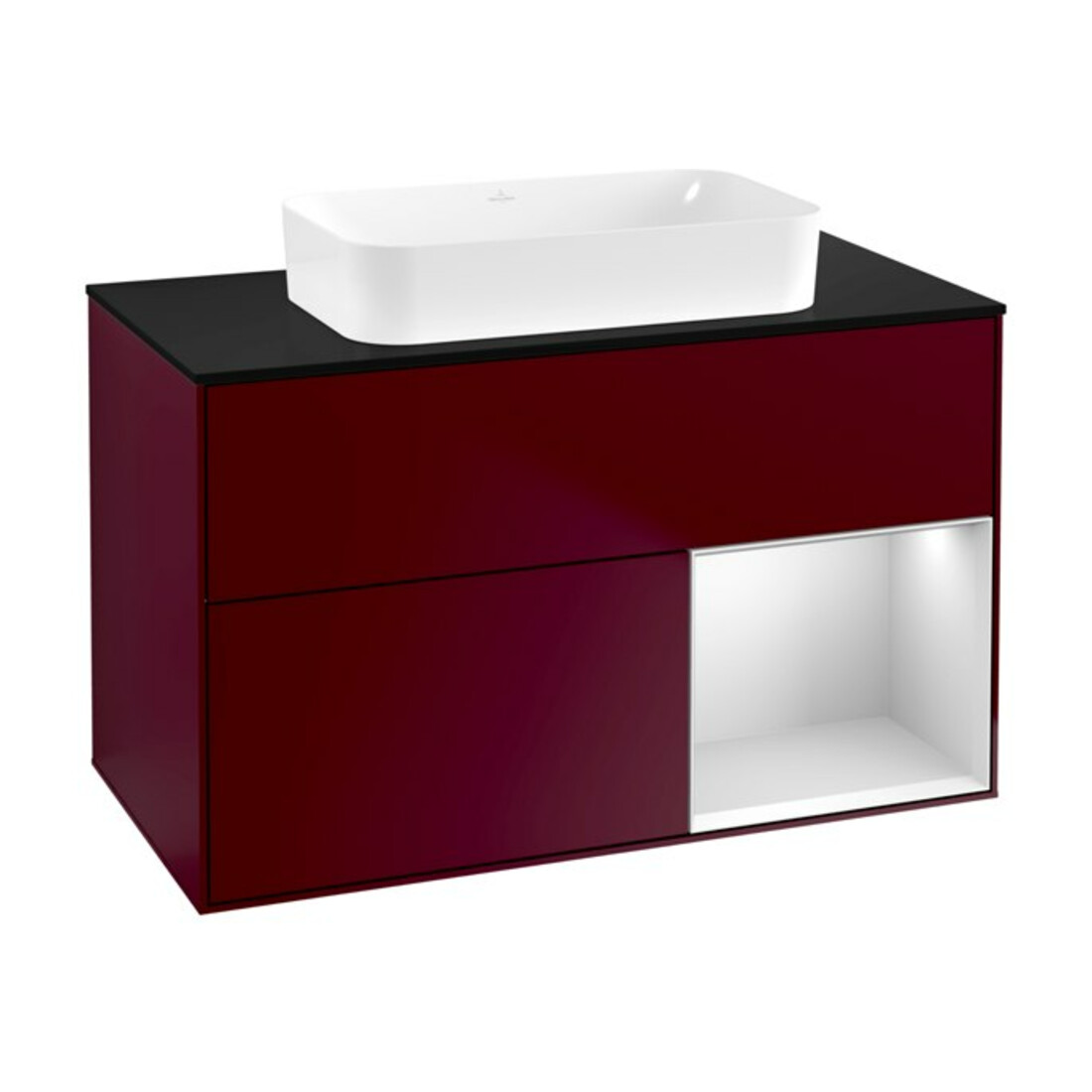 V&B Meuble sous lavabo Finion 100x60,3 cm, éclairage mural, blanc mat, laqué, Peo Matt