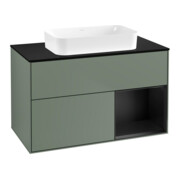 V&B Meuble sous lavabo Finion 100x60,3 cm, éclairage mural, bleu mat, huile mat