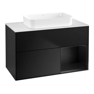 V&B Meuble sous-lavabo Finion 100x60,3 cm, éclairage mural, bleu mat laqué